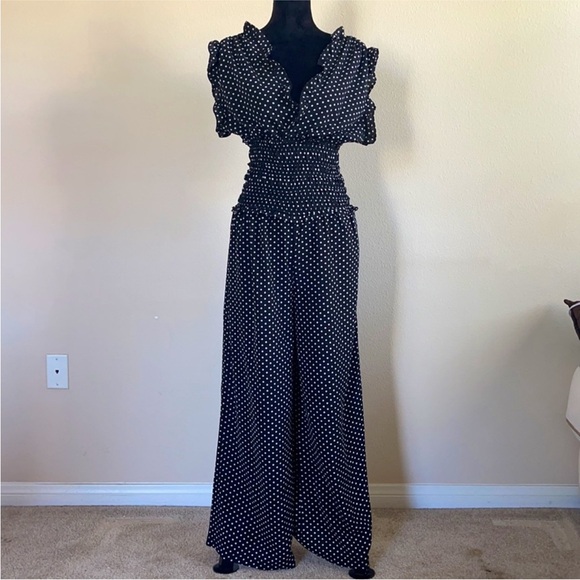 Max Studio Dresses & Skirts - Max Studio Navy and White Polka Dot Maxi Jumpsuit